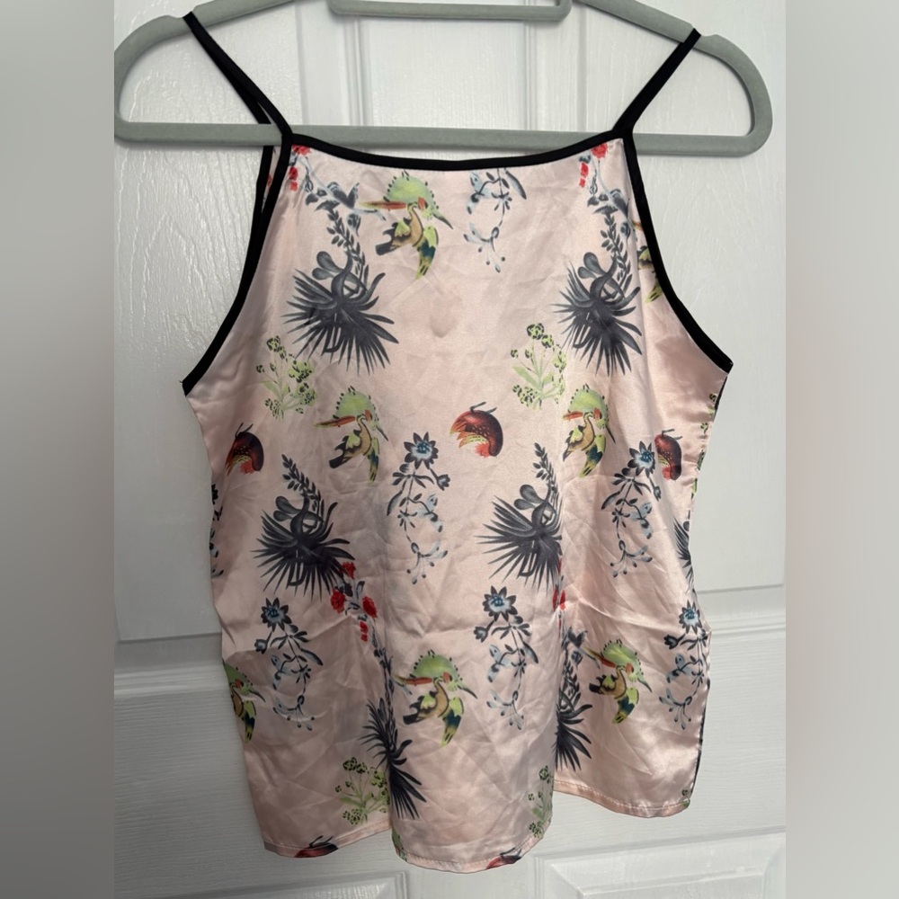 Women’s pajama set- summer floral and bird print cami top and shorts pajama.